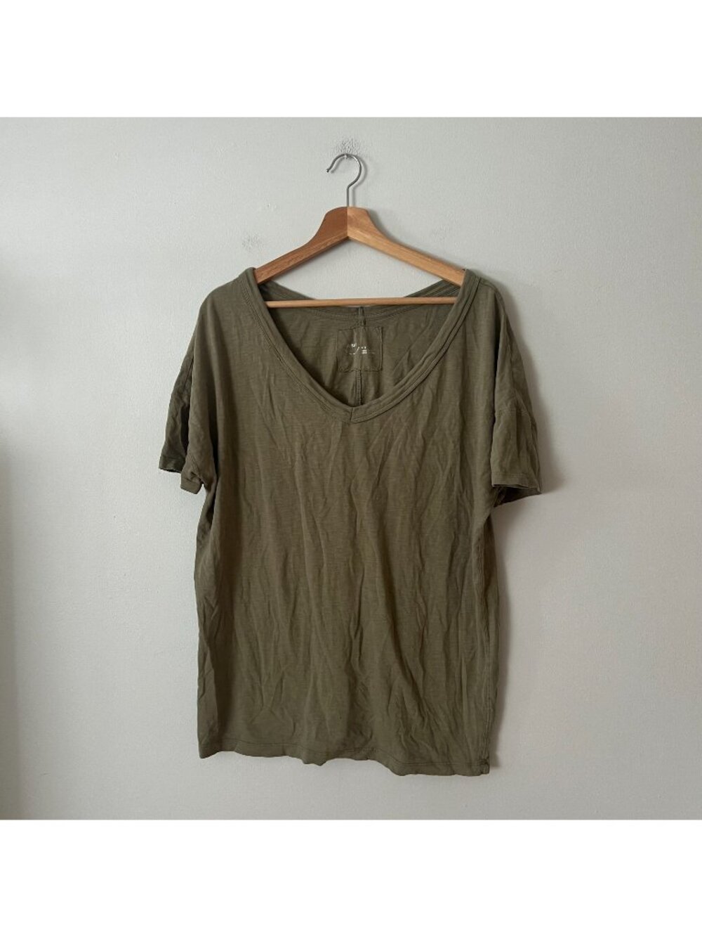 Aerie Green Oversized V-Neck Cotton T-Shirt Women's Size Medium